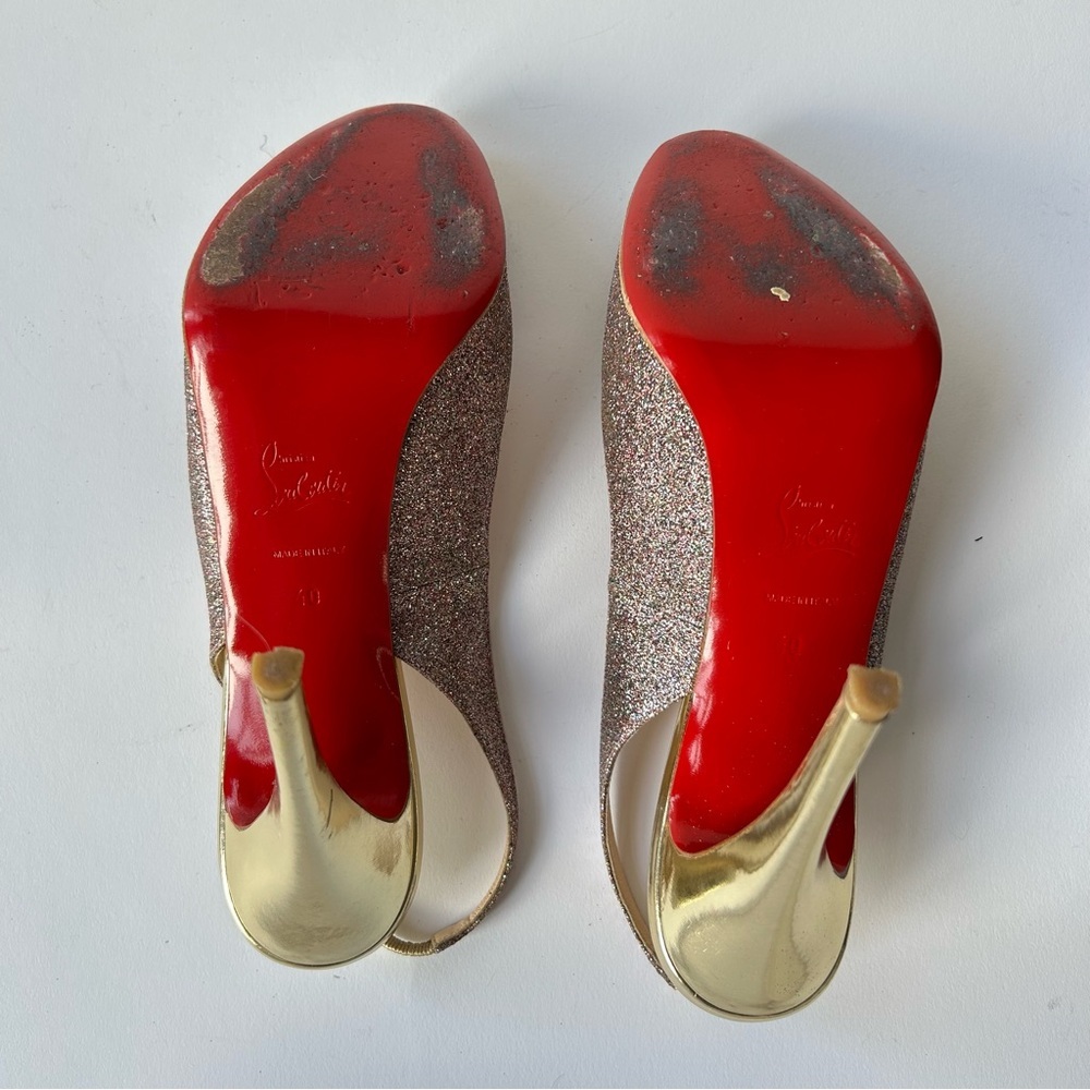 Christian Louboutin Lady Peep Slingback Peep Toe Glitter Heel sz 40 - Picture 10 of 16